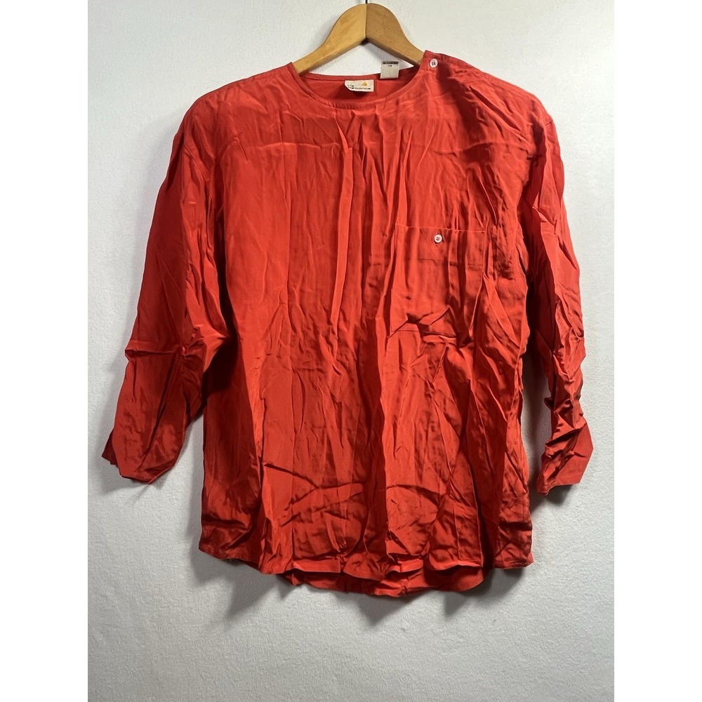 Vintage Liz Claiborne 100% Silk Blouse Red Medium Long Size 8 Top Flawed